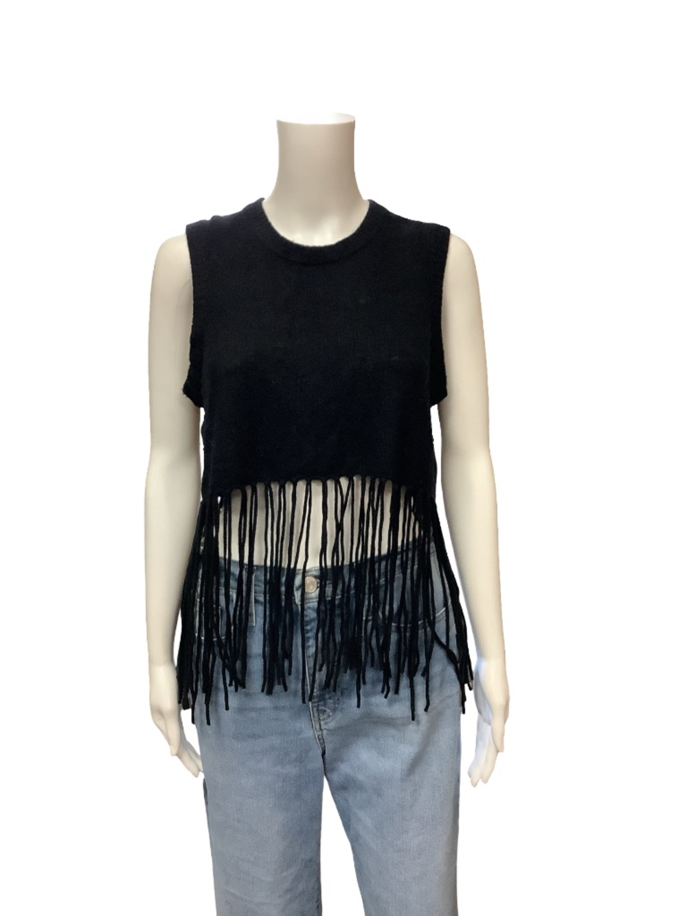 Minnie Rose Cashmere Fringe Crew Neck Sweater Vest Size